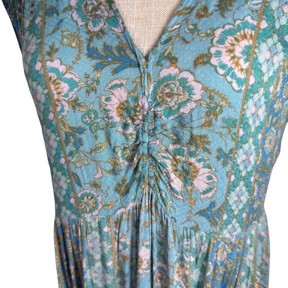 Free People Blue & Turquoise Hanalei Bay Boho Flowy Beach Maxi Dress - Picture 4 of 9